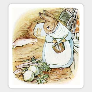 Mrs. Rabbit Prepares Dinner While Peter Recovers - Beatrix Potter Sticker